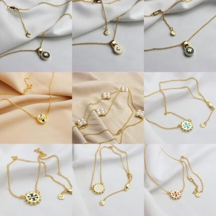 Golden multi-color double T small round pendant necklace