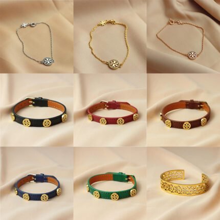 Three color hollow double T zircon bracelet, leather multiple double T bracelet in multiple colors