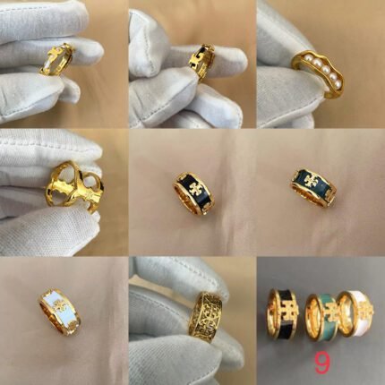 Pearl pod gold ring, hollowed out gold double T ring, black and white double T ring, hollowed out round double T ring