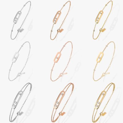 2024 New Exquisite Gold Rectangular Pendant Bracelet with Three Diamonds Set