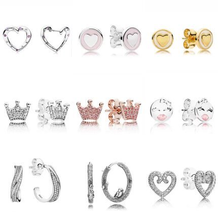 Fashionable design 925 silver small crown and various styles of zircon earrings, can be used as gifts