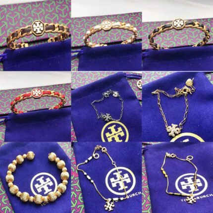 Multi colored leather rope interwoven bracelet, simple chain sparkling zircon double T bracelet, golden sugar melon open bracelet