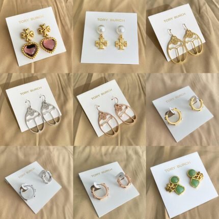 Light red heart-shaped zircon gold double T earrings, simple oval frame earrings, geometric earrings