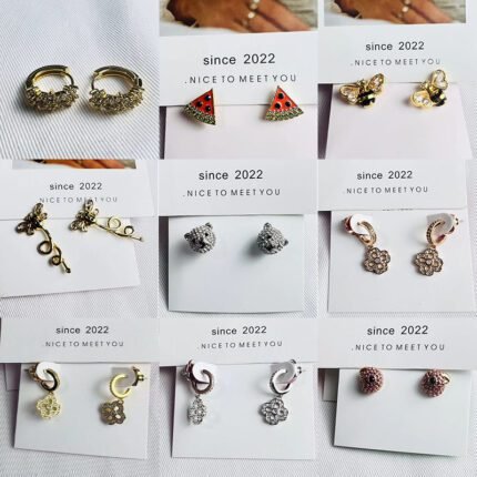 Fashionable and versatile small animal series earrings, hollowed out flower zircon inlaid earrings