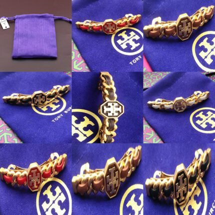 Multiple colors of leather interwoven double T gold hairpin