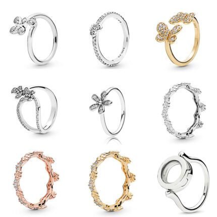 Fashionable 925 silver shiny butterfly flower ring, multiple styles to choose from