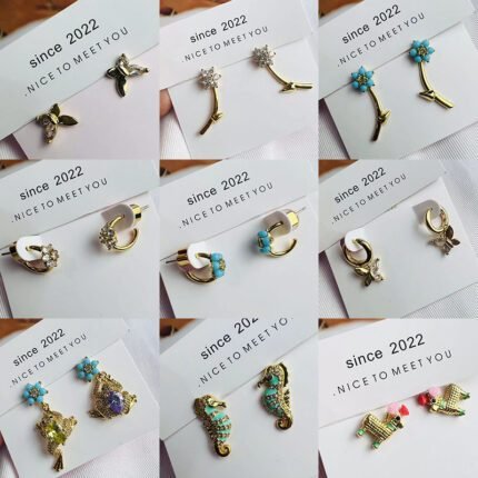 Fashionable and versatile, simple zircon butterfly gold earrings, zircon flower branch earrings