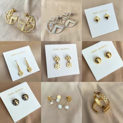 Multi colored round double T earrings, circular earrings, hollow double T earrings