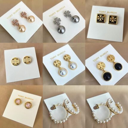 Sparkling zircon double T imitation pearl earrings