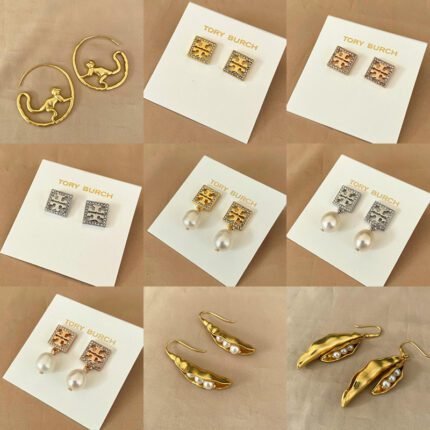 Sparkling zircon square double T earrings in multiple color styles, gold large bean pods, small bean pod earrings