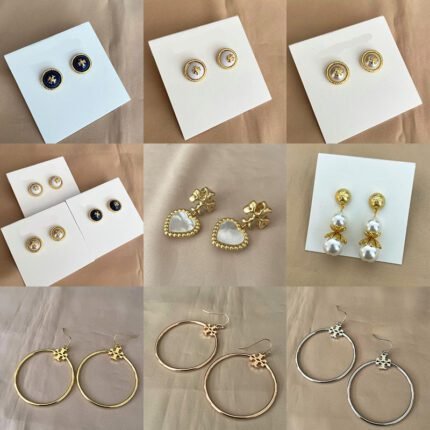 White small round double T earrings, gold double T heart-shaped earrings, simple thin circular ring three color double T earrings