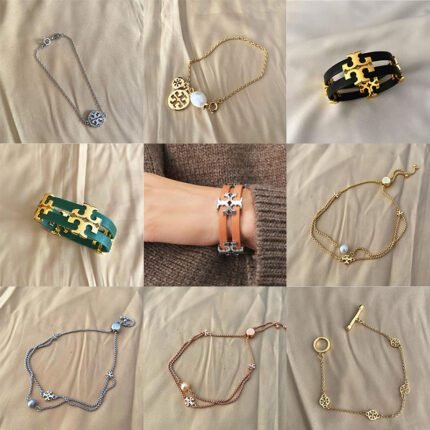 Multi colored double-layer leather gold double T bracelet