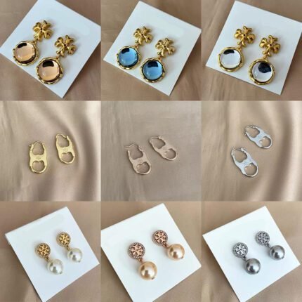 Round multi-color zircon gold double T earrings