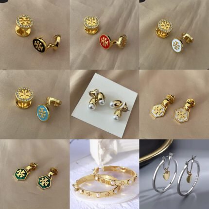Sparkling zircon inlaid double T multiple color styles gold ear clips