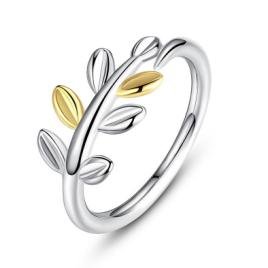 Hot selling 925 silver gold silver color blocked olive branch leaf ring, with a novel style