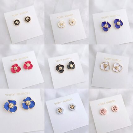 Multi colored flower double T earrings, polygonal hollow double T small earrings