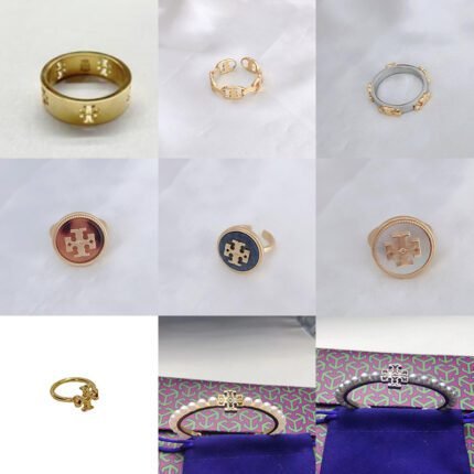 Golden T-ring buckle ring, multi-color round zircon double T-ring, multi-color imitation pearl double T-ring