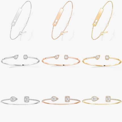 2024 New Exquisite Gold Rectangular Diamond Pendant Simple Bracelet