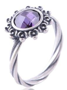 Fashionable 925 silver high-quality light luxury purple gemstone ring