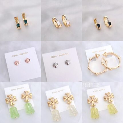 Minimally designed double T earrings, round and multi colored zircon gold double T earrings