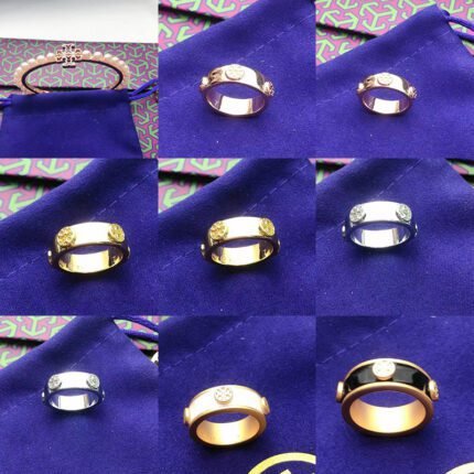 Three color small round double T ring, rose gold imitation pearl double T ring