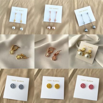 Three color imitation pearl tassel earrings, zircon polygonal earrings