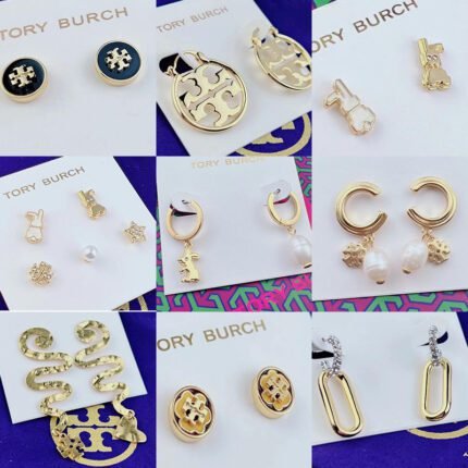 Black circular double T earrings, gold double T frame earrings, snake shaped double T heart-shaped earrings