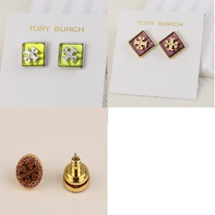 Square zircon double T earrings, gold round pink zircon trimmed earrings