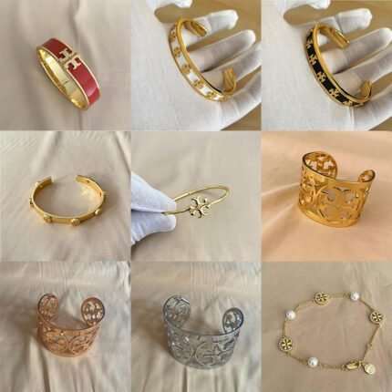 Golden double T multi color bracelet, hollowed out double T wide bracelet