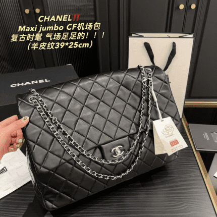 CHANEL!! Maxi jumbo CF airport bag is retro and fashionable, full of aura!!! (Sheepskin pattern 39*25cm)