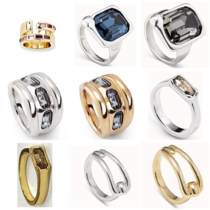 2025 new fashion trend black square zircon inlaid ring, simple hollow buckle ring, suitable for daily travel and gatherings