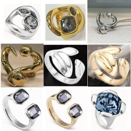 2025 new fashion trend simple flower opening ring, black zircon square opening ring, suitable for daily travel and gatherings