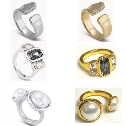 2025 New Fashionable Trend Simple Zircon Inlaid Open Ring, Two tone Square Zircon Symmetric Ring, Suitable for Daily Travel and Gathering