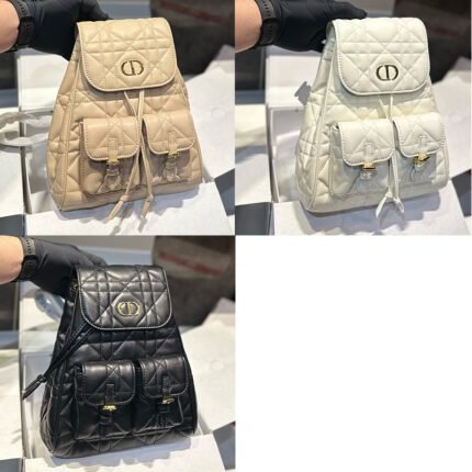 Autumn and Winter Series Backpack Small, the hottest bag of the season, featuring classic elements such as the iconic letter Log0, oversized wicker pattern, and retro gold handle, enhancing the overall style of the bag. The delicate lambskin gives the bag a super soft feel, and the drawstring design at the bag opening is full of delicacy. The adjustable shoulder strap has a French romantic high-end minimalist style, while the playful and cute small pocket adds a cool and fashionable touch when carried