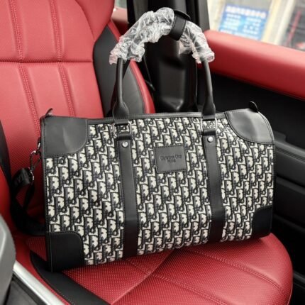 Travel bag with classic floral print, adjustable and detachable shoulder strap, coated canvas with cowhide leather trim, hand-held single shoulder crossbody travel bag