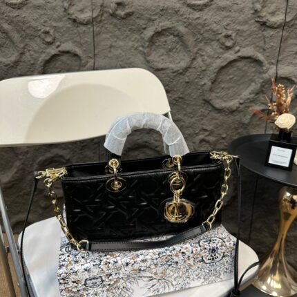 Autumn and Winter Collection Geometric Pattern Vine Grid Black Princess Bag