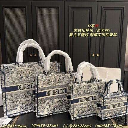 Fully printed large capacity hand embroidered tote bag shopping bag handbag denim blue