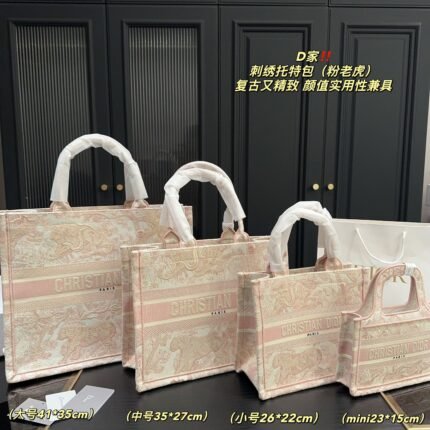 Fully printed large capacity hand embroidered pink tote bag shopping bag handbag