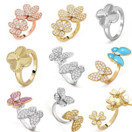 2025 New Fashionable 925 Silver Women's 4-Leaf Lucky Grass Ring, Colorful Zircon Butterfly Opening Ring, Suitable for Daily Travel and Gatherings