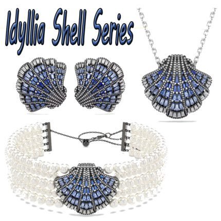 Idyllia Collection Crystal pearl, shell, blue, black chrome-Colección Idyllia Perla de cristal, concha, azul, cromo negro