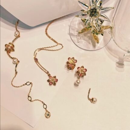 Idyllia Crystal Pearl, Mixed Cut, Flower, Ombre, Rose Gold Tone Plated-Perla de cristal Idyllia, corte mixto, flor, ombré, baño en tono oro rosa