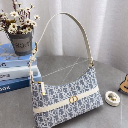 Grey blue embroidered armpit bag, dumpling bag, hand-held shoulder bag