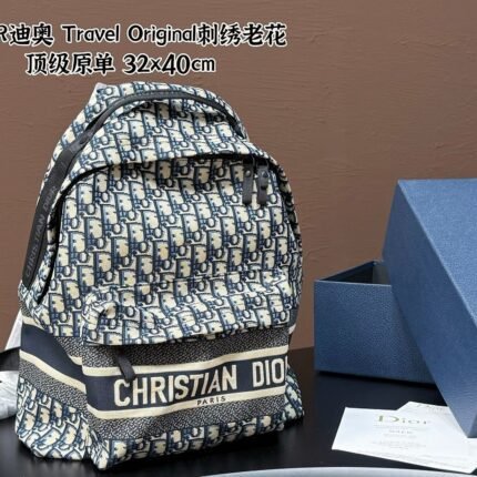 Embroidered floral print, backpack, shoulder bag, unisex couple style, deep denim blue