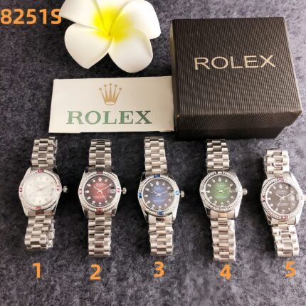 Rolex 8251S Series Watches: Luxurious Circular Design with Colorful Gemstone Bezel & Stainless Steel Bracelet Elegance