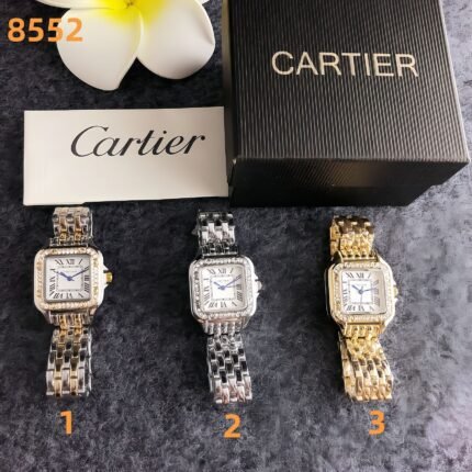 Cartier 8552 Series Watches: Iconic Square Design with Sparkling Crystal Bezel & Luxe Metal Bracelet Elegance