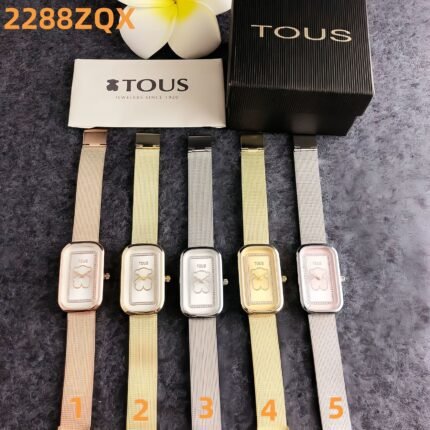 TOUS 2288ZQX Series Watches: Cute Bear-Inspired Design with Mesh Metal Strap & Elegant Rectangular Dial