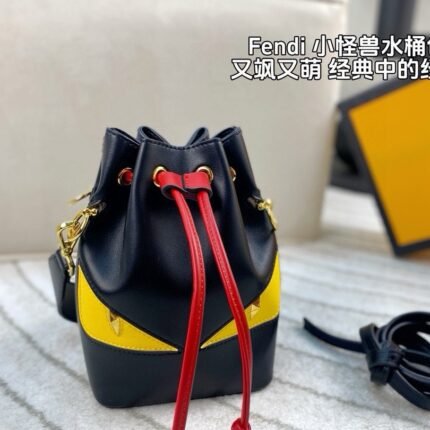 Fendi Monster Bucket Bag: Playful Monster Eyes Design with Drawstring Detail (14.5×21cm)