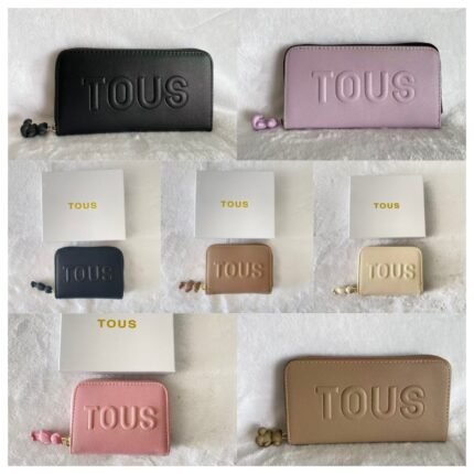 TOUS Embossed Logo Wallet Collection: Chic Functionality with Signature Bear Zipper Charms (With Gift Box)