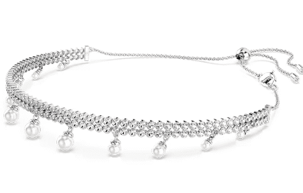 Swarovski Pearl Tassel Choker | Crystal-Studded Chain with Dangle Pearls – Light Luxury Eye-Catching Accessory for Dates