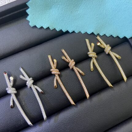 Tiffany Knot Collection Full-Diamond Knotted Ring - 18K Gold/Silver Three-Tone Open Ring, Tiffany Classic Bond Symbol Ring